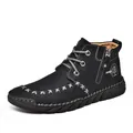 Classic black men's mid-top Martin boots with side zipper and rugged anti-slip rubber sole - 38 / Black