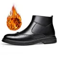Botines Brogue clásicos de cuero negro para hombre con detalles de punta de ala - 38 / Forro de Lana / Negro