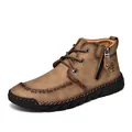 Brown mid-top Martin boots for men with side zipper and rugged anti-slip sole - 38 / Khaki