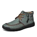 Greenish-grey men's mid-top Martin boots with side zipper and rugged non-slip sole - 38 / Dark Green