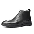 Elegant black leather Chelsea boots for men featuring vintage brogue detailing and thick lug sole - 37 / Black