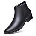 Klassische schwarze Chelsea-Stiefel aus echtem Leder für Herren mit warmem Plüschfutter - 38 / Schwarz Fleece-Futter