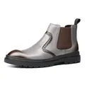 Vintage silver and brown genuine leather Chelsea boots with brogue detailing - 37 / Light Gray