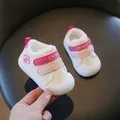 Winter warm infant walking shoes with white faux leather and pink velcro straps - Size 16 / Inner Length 12.5cm / Pink