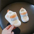 Winter warm baby shoes with white fleece lining and colorful velcro straps - Size 17 / Inner Length 13cm / Orange