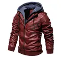 Veste à capuche en similicuir bordeaux pour homme avec poches zippées et bords-côtes - M / Haut (Doublé de polaire) / Taille CN / Bordeaux
