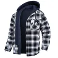 Men's black and white plaid long sleeve jacket with blue quilted lining and hood - S / Tops / Black and White Plaid