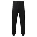 Front view detail of men's black sweatpants featuring drawstring waist and zipper pockets - S / Bottoms / Black