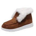 Braune Wildleder-Schneestiefel mit flachem Schaft, weißem Kunstpelz und dicker Sohle - Braun