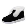 Stilvolle schwarze Wildleder-Schneestiefel für Damen mit weißem Kunstpelz und dicker Sohle - Schwarz