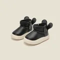 Cute toddler girl black faux leather snow boots with animal ears and white rubber soles - Size 15 (Inner Length 12.0cm) / 3D Ear Decor Toddler Ankle Boots (M15MBX5608) / Black