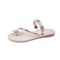 Detail showing sparkling rhinestone straps and metallic finish of champagne gold sandals. - 35 / Fairy Style Rhinestone Toe Loop (007) / Gold