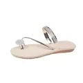 Elegant gold toe-loop sandals with sparkling rhinestone flower detail on beige flat sole - 35 / Fairy Style Rhinestone Toe Loop (007) / Champagne Gold