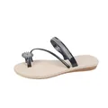 Close-up of elegant flat sandals with sparkling rhinestone straps and sunflower detail - 35 / Fairy Style Rhinestone Toe Loop (007) / Black
