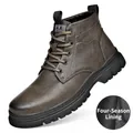 Herren-Schnürstiefel aus braunem Leder mit ganzjährig komfortablem Innenfutter - 38 / Ungefütterte Martin Boots (ZBH20228) / Khaki