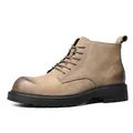 Herren Martin Boots aus khakifarbenem Leder mit dicker Anti-Rutsch-Sohle und runder Kappe - Camel