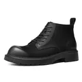 Stilvolle schwarze Herren-Schnürstiefel mit dicker Sohle und runder Kappe für den Winter - Schwarz