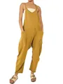 Lässiger senfgelber Jumpsuit mit V-Ausschnitt und Taschen für Damen im Sommer - S / Oberteil Und Unterteil / Erdgelb
