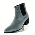 Close-up of grey suede men's high heel Chelsea boots with square toe design - 40 / Grey Velvet