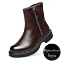 Dunkelbraune Chelsea-Boots aus Leder für Herren mit warmem Plüschfutter und Seitenreißverschluss - 38 / Braun