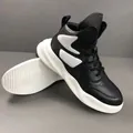 Baskets montantes en cuir noir et blanc pour hommes avec semelles épaisses blanches - 39 / Style Montant / Noir