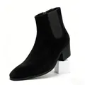Side view detail of men's black suede Chelsea boots with square toe and block heel - 40 / Black Velvet