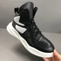 Baskets montantes stylées en cuir noir pour hommes avec détails perforés blancs - 38 / Style Chaud Doublé en Polaire / Noir (Doublé Polaire)