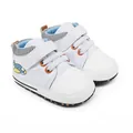 Weiße Baby-Lernlaufschuhe mit niedlicher blauer Flugzeug-Stickerei und Klettverschluss - Weiß