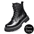 Herren stylische schwarze Echtleder Martin Boots mit warmem Fleecefutter und Reißverschluss - 38 / Schwarz (Fleece gefüttert)