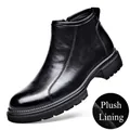 Klassische schwarze Chelsea-Boots aus Leder mit warmem Fleecefutter für den Winter - 38 / Schwarz (Fleece gefüttert)