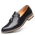 Classic black tassel loafers for men with multi-layer sole and casual slip-on design - Black