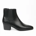 Men's stylish black high heel Chelsea boots featuring square toe and elastic side panels - 45 / Black