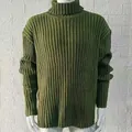 Stijlvolle olijfgroene heren coltrui met ribgebreid patroon voor de herfst en winter - M / Tops / Legergroen