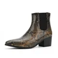 Men's fashion Chelsea boots featuring exotic snake skin pattern and chunky block heel. - 40 / Snake Pattern Brown