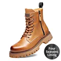 Bruine leren Martens boots voor heren met zijrits en een stevige dikke profielzool - 38 / Geel Ongevoerd