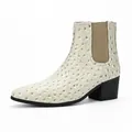 Men's high heel Chelsea boot with ostrich texture and square toe in off-white finish - 40 / White Ostrich Pattern