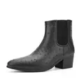 Stylish black men's Chelsea boots with ostrich leather texture and high block heels - 40 / Black Ostrich Texture