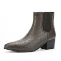 Men's brown ostrich texture Chelsea boots with block heel and square toe design. - 40 / Brown Ostrich Pattern