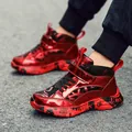 Red and black high-top winter boots for boys with velcro and lace-up closure - 38 / Red (Light Padded)