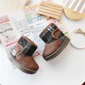 Cozy brown children's winter snow boots featuring plaid shaft and warm fleece lining - 130mm / Brown