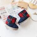 Navy blue children's winter snow boots with red plaid pattern and soft lining. - 130mm / Dark Blue