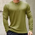 Men's olive green long sleeve knitted sweater with waffle texture for autumn and winter - 3XL / Tops / Matcha Green