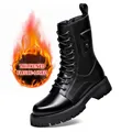 Professionelle schwarze Lederstiefel für Herren mit warmem Plüschfutter und dicker Sohle - 38 / Fleecegefüttert & Warm / Schwarz