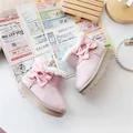 Warme rosa Kinder-Schneestiefel mit Schleife und weichem Kunstfellfutter für den Winter - 130mm / Schleife-Stil / Rosa