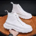 Stylish men's white high-top fashion boots featuring chunky platform sole and laces - 39 / White