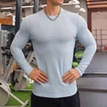 Men's light blue textured knit long sleeve shirt in slim fit for autumn winter - Sky Blue