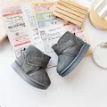 Warme graue Winter-Schneestiefel für Kleinkinder mit Klettverschluss und Fischgrätmuster - 130mm / Grau