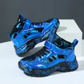 Shiny blue metallic kids winter snow boots for boys with warm lining and velcro strap - 28 / Blue