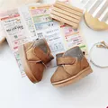 Cozy brown toddler snow boots with velcro straps and stylish herringbone trim detail - 180mm / Camel