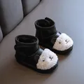 Süße schwarze Winterstiefel für Kleinkinder mit Schafgesicht und warmem Kunstfellfutter - Schwarz